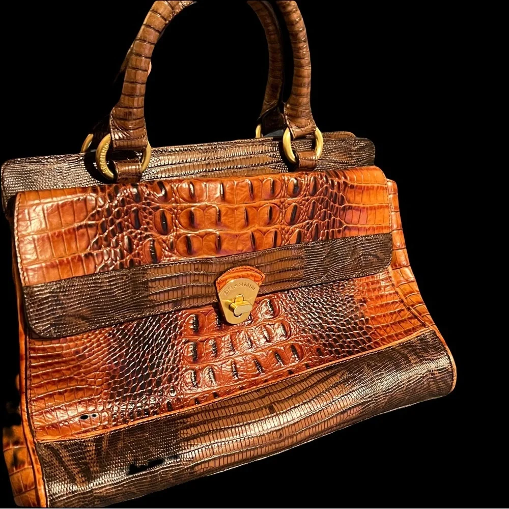 Brahmin Elegant Brown Crocodile-Embossed Handbag
